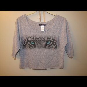 Animal Print (eyes) Off the Shoulder Grey Crop Top